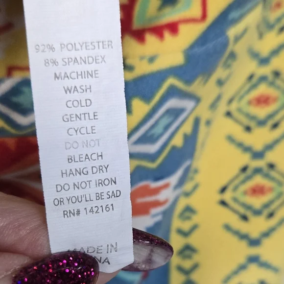 LuLaRoe Tall & Curvy 2 TC2 Blue Yellow Geometric Leggings (18–26) Butter Soft - Picture 5 of 9